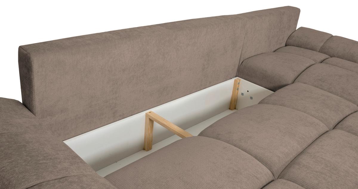ECKSCHLAFSOFA Ramon, Taupe S: 296x182 cm - Taupe/Chromfarben, Trend, Textil (296/182cm)