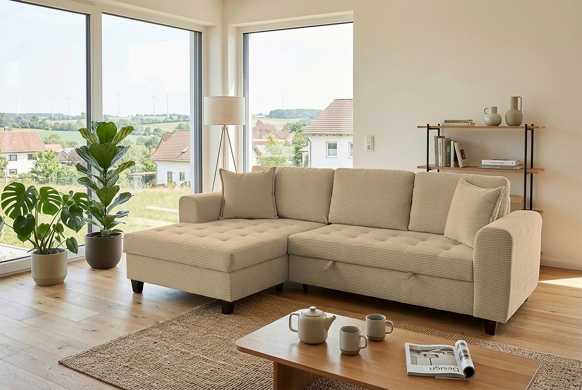Ecksofa Moritz Karamell S: ca. 155x265 cm - Beige, Trend, Textil (155/265cm)