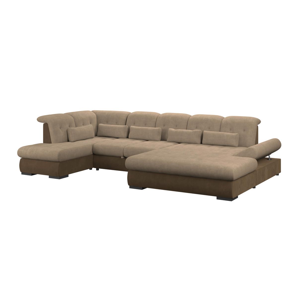 Wohnlandschaft Madera Mit Schlaffunktion Braun - Hellbraun/Dunkelbraun, KONVENTIONELL, Kunststoff/Textil (212/358/190cm)