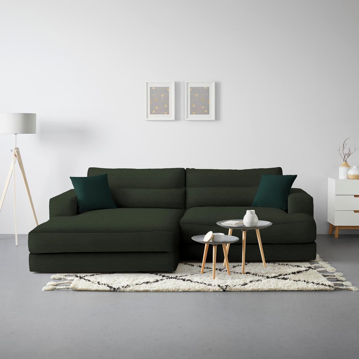 Rohová sedačka FABIONA, ľavá, zelený menčester / zelená - čierna/zelená, Modern, drevo/plast (194/268cm) - Premium Living