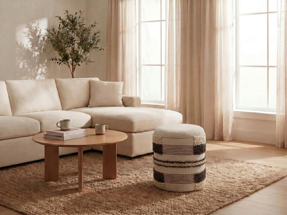 Taburet, š: 40 cm - béžová, Design, textil (40/45/40cm) - Livetastic