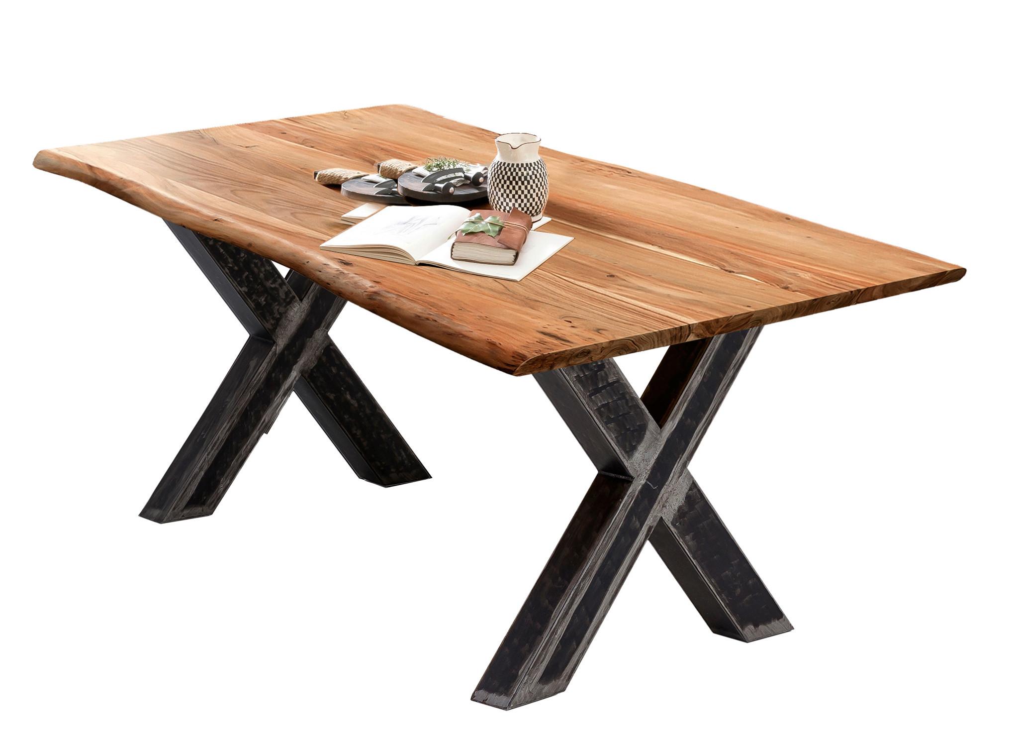 ESSTISCH Schwarz/Naturfarben L: 200cm - Schwarz/Naturfarben, MODERN, Holz/Metall (200/100/79cm) - MID.YOU