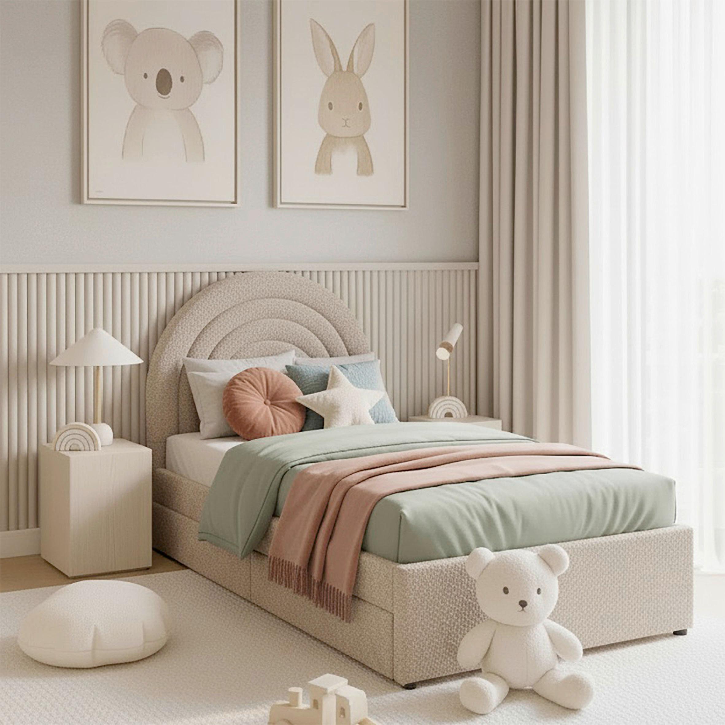 Detská posteľ NINA 90x200, poťah buklé - taupe, Modern, kov/drevo (90/200cm) - Bessagi Kids