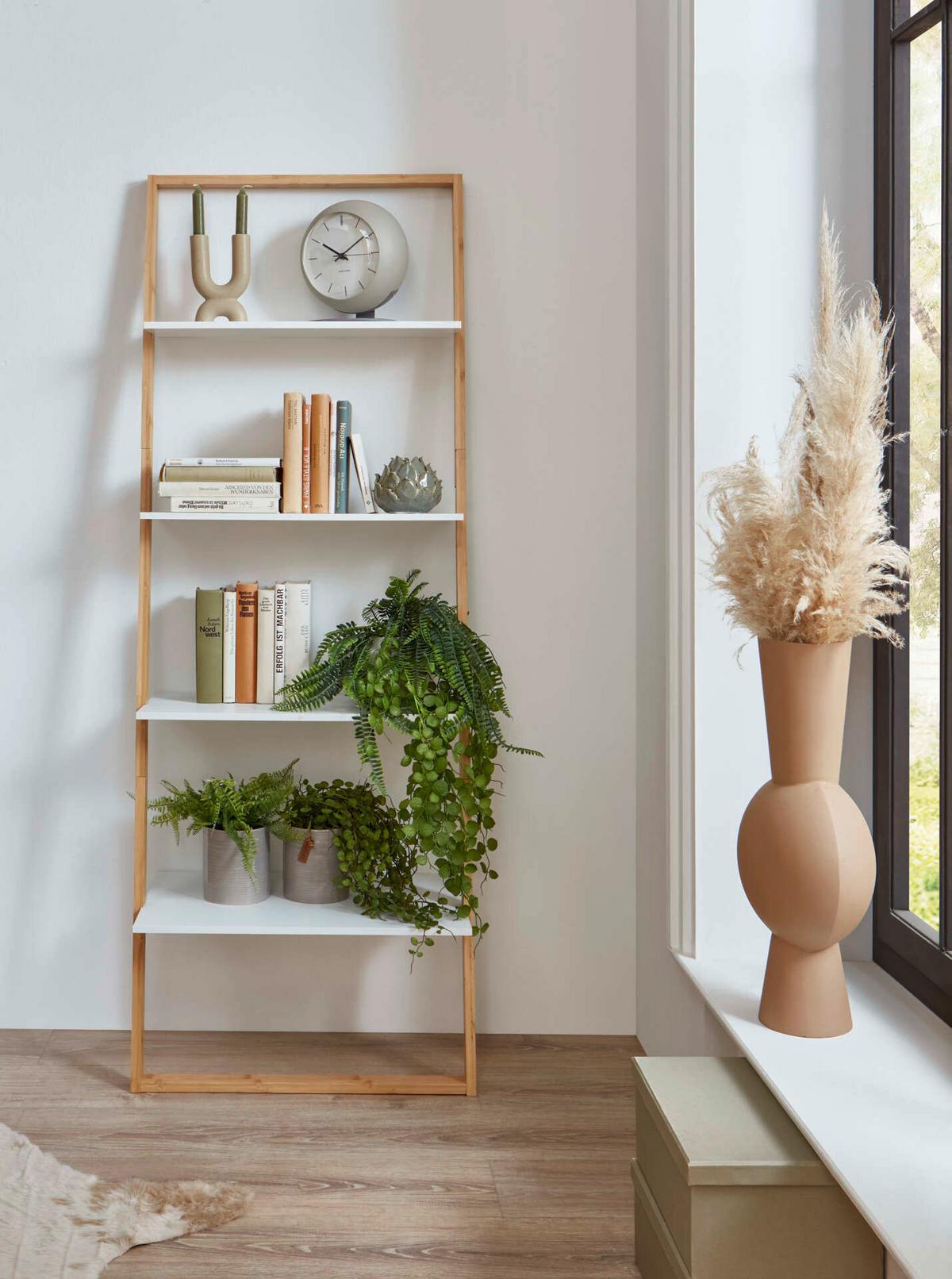 Standregal Bambus/weiß B: 61,3 Cm - Eichefarben/Weiß, Design, Holzwerkstoff (61,3/164/36,5cm) - MID.YOU