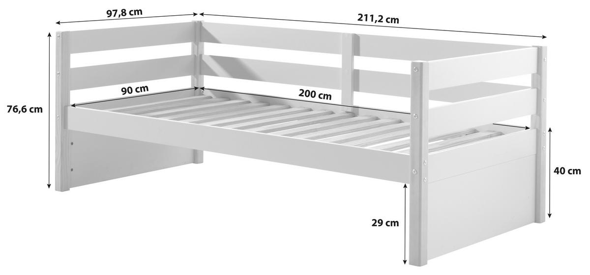 BETT Margrit Weiß 90x200 cm - Weiß/Kieferfarben, MODERN, Holz/Holzwerkstoff (90/200cm) - MID.YOU