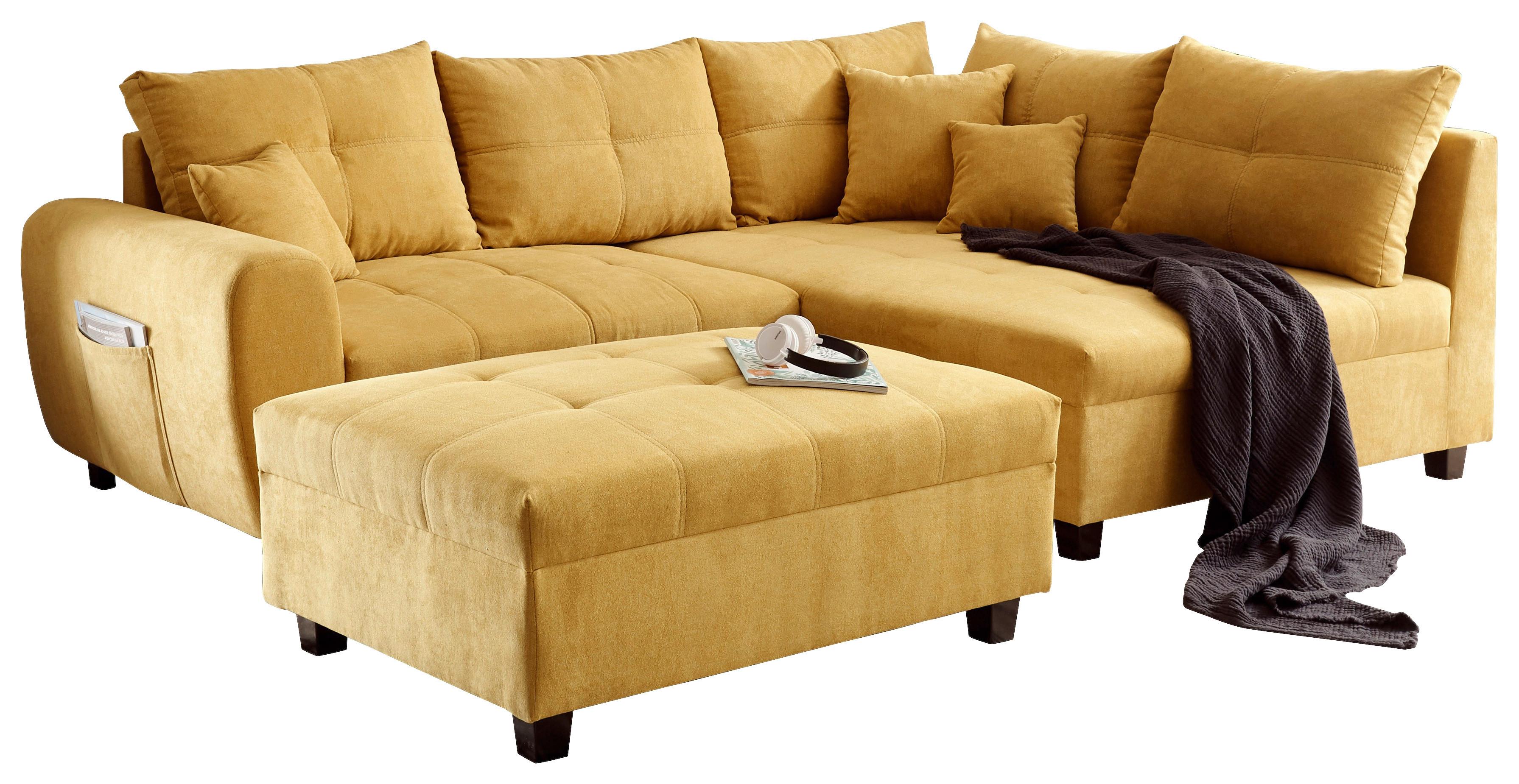 Ecksofa inkl. Kissen und Hocker Lea, Polyester-Nylon - Gelb/Schwarz, Basics, Holzwerkstoff/Textil (248/176cm) - MID.YOU