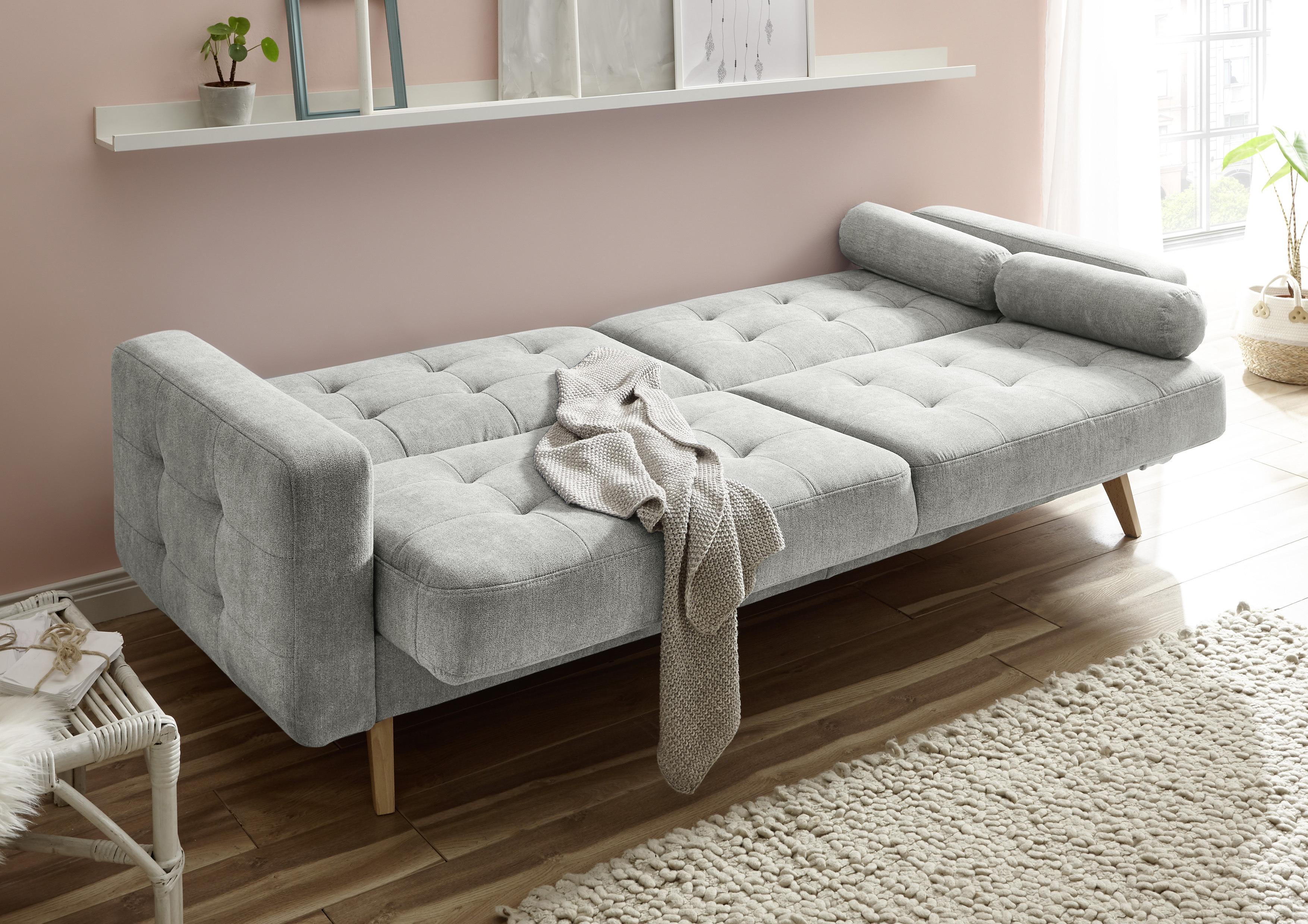 Schlafsofa Mit Bettkasten Und Kissen Fjord, Webstoff - Schlammfarben/Eichefarben, MODERN, Holzwerkstoff/Textil (222/86/90cm) - MID.YOU