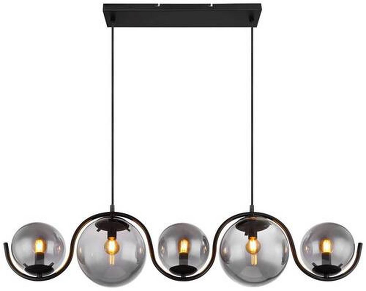 Hängeleuchte Porry H: 120 Cm 5-Flammig Kugeln Aus Rauchglas - Schwarz, Basics, Glas/Metall (100/20/120cm) - Globo