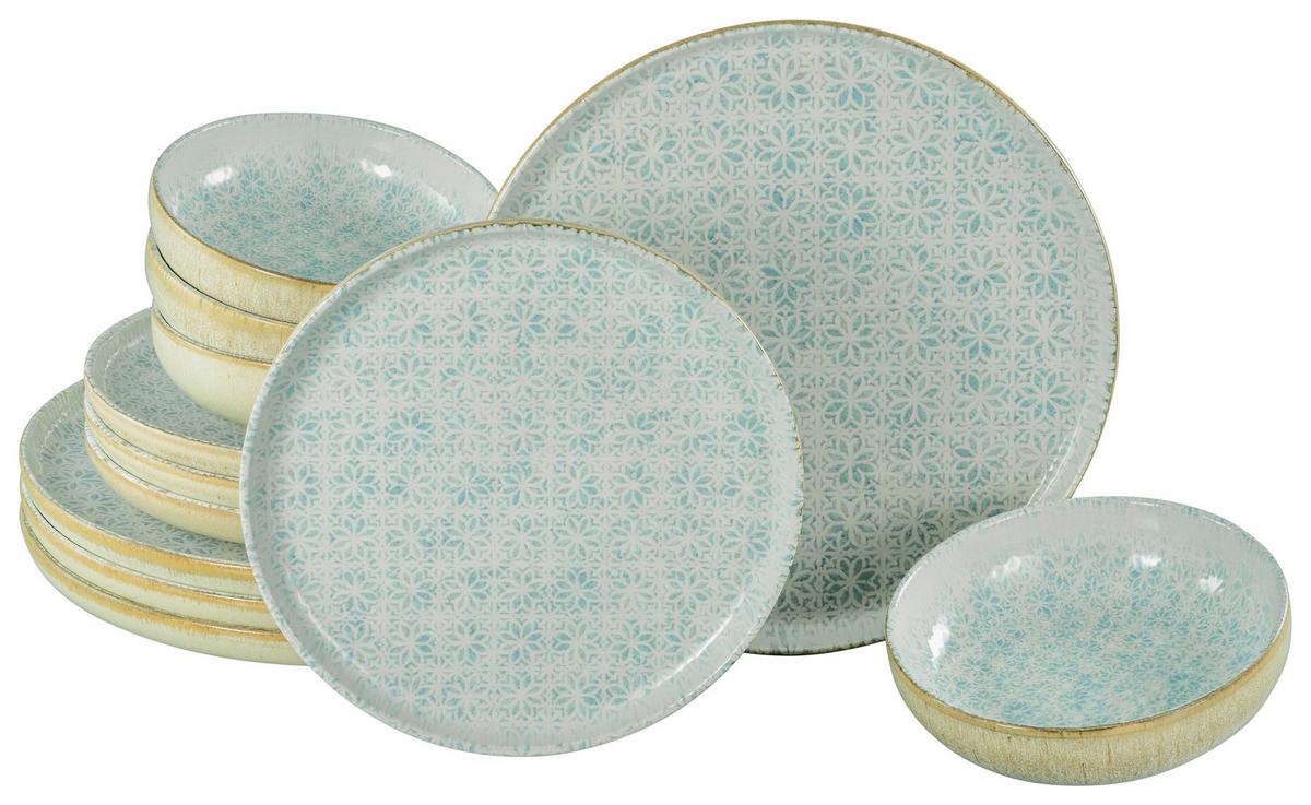Tafelservice Uno Emiliana 12--Teilig., Creme, Hellblau - Creme/Hellblau, Basics, Keramik - Creatable
