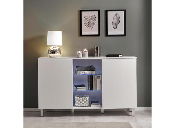 Komoda Basic - biela, Moderný, drevo/sklo (138/84/40cm) - Modern Living Komoda Basic - biela, Moderný, drevo/sklo (138/84/40cm) - Modern Living