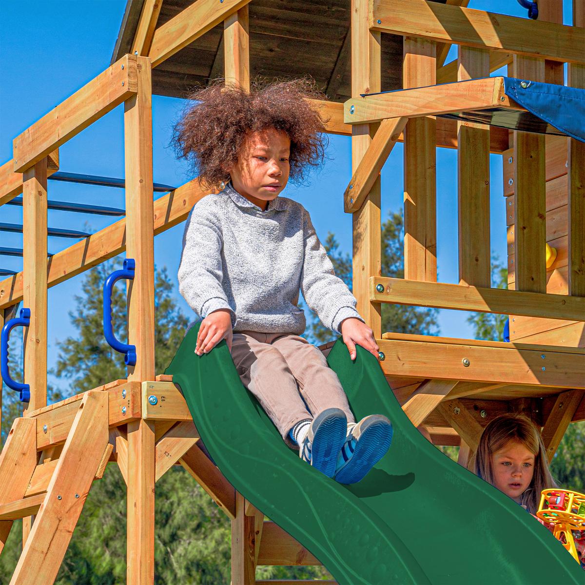 Spielturm Mit Rutsche Grün - Dunkelgrün/Anthrazit, Basics, Holz/Kunststoff (482/500/338cm) - Ambia Garden