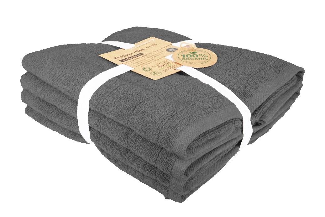 Sada Ručníků Bio Bavlna, Antracitová, 4 Ks - antracitová, Basics, textil (50/90cm)