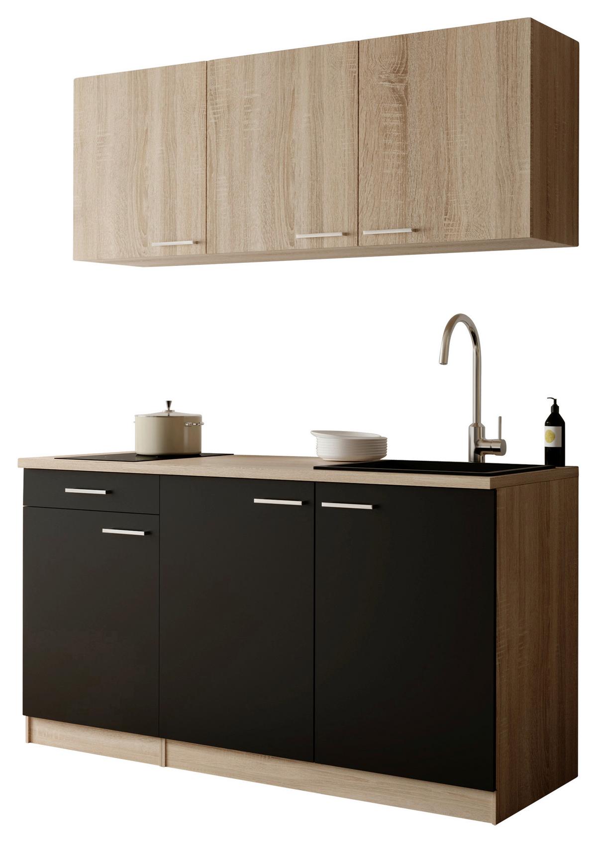 MINIKÜCHE Ingrid, Schwarz B: 150 cm - Eichefarben/Schwarz, Design, Holzwerkstoff (150cm) - Respekta