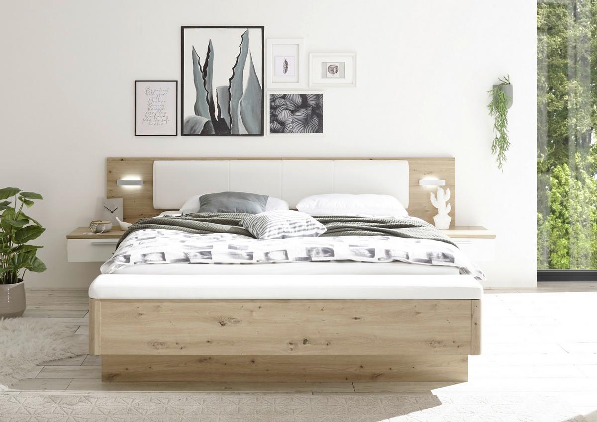 Bett Catania Weiß/Eiche Artisan - Schwarz/Eiche Artisan, MODERN, Holzwerkstoff/Textil (180/200cm) - Livetastic