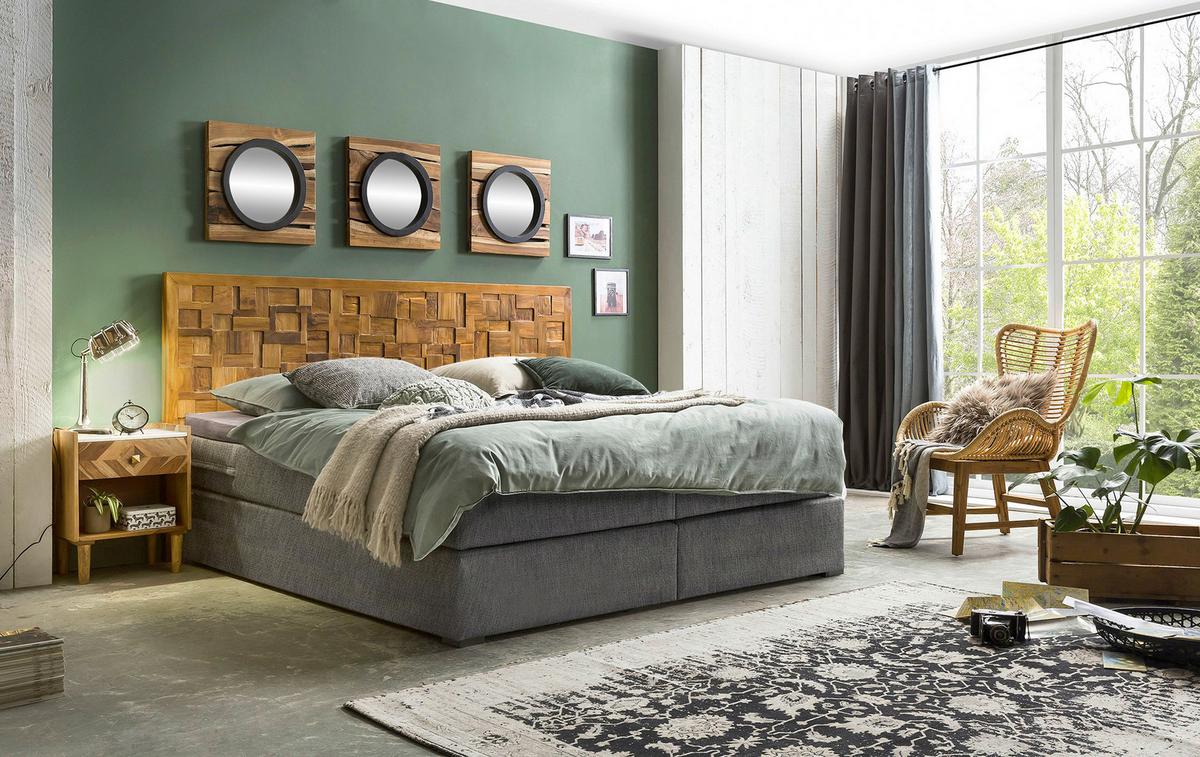 Boxspringbett Naturfarben /Dunkelgrau 180x200cm - Dunkelgrau/Schwarz, Basics, Holz/Textil (180/200cm) - Livetastic