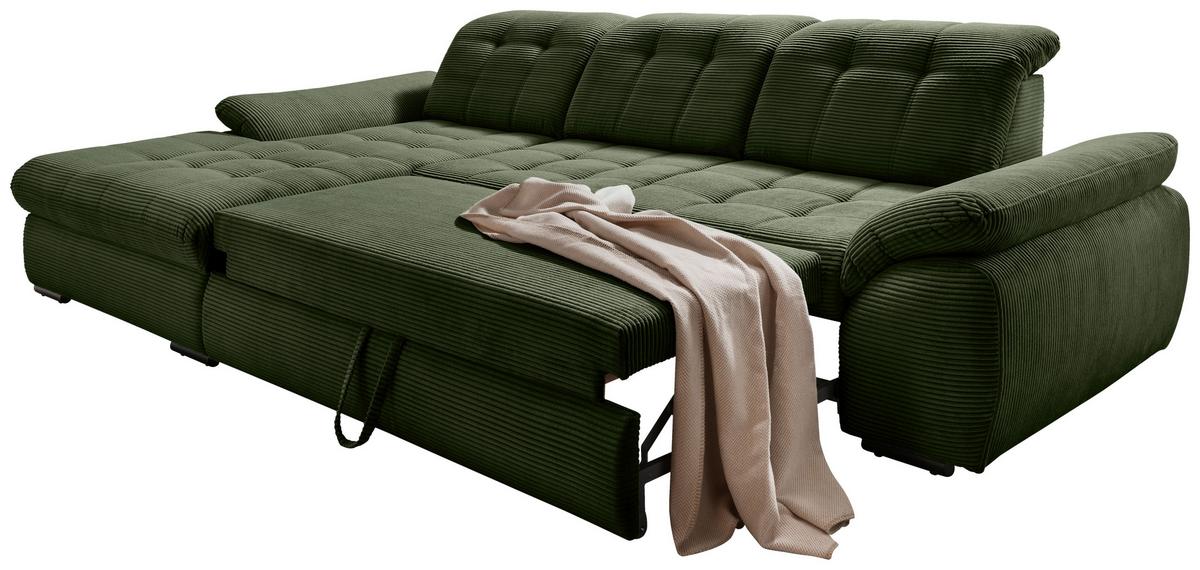 Ecksofa Mit Bettkasten Rigatti Dunkelgrün 184x314 Cm - Dunkelgrün/Schwarz, MODERN, Textil (184/314cm) - Livetastic