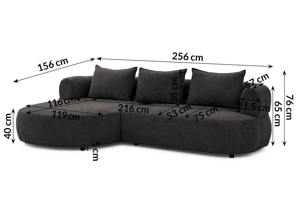 Ecksofa Ferro Schwarz S: 156x256 cm - Schwarz, Design, Textil (156/256cm) - Livetastic