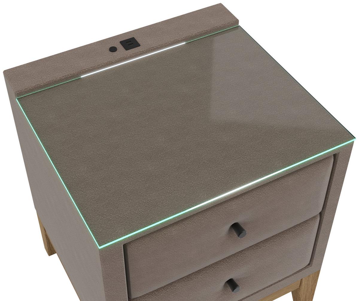 Nachtkästchen Smile inkl. Beleuchtung, B: 49cm - Taupe, KONVENTIONELL, Glas/Holz (49/58,5/46cm) - James Wood