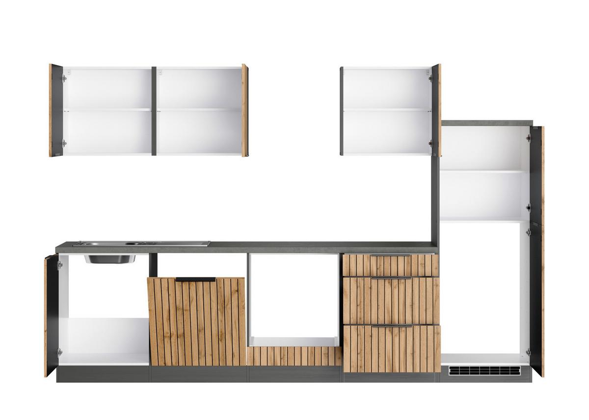 Küchenleerblock Liverpool Graphit/Eiche Dekor B: 300 cm - Schieferfarben/Eiche Wotan, Basics, Holzwerkstoff (300cm) - Held