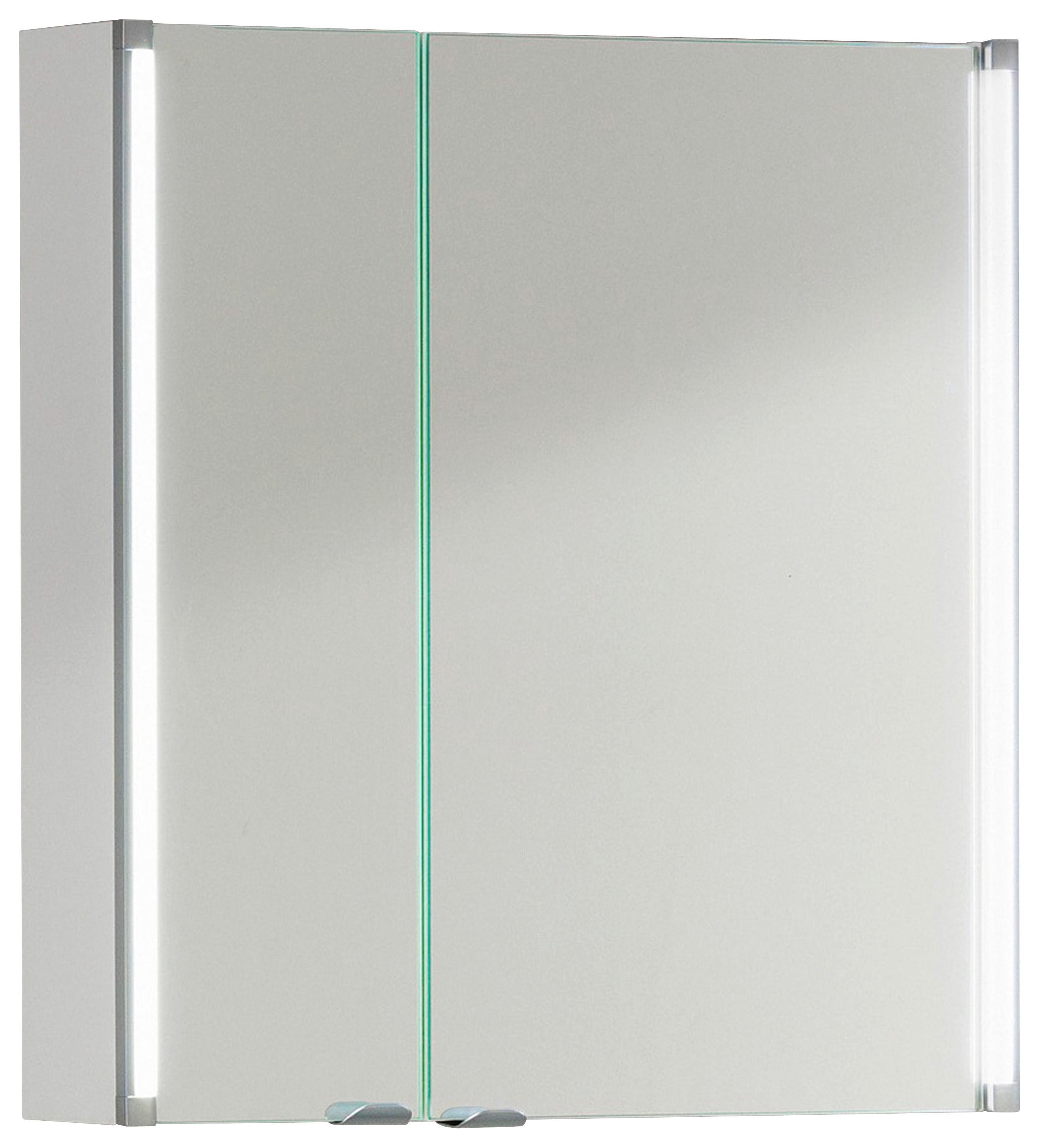 Spiegelschrank LED-Line 2-Türig BxHxT: 61x67x16,5cm Weiß - Weiß, MODERN, Glas/Holzwerkstoff (61/67/16,5cm) - MID.YOU