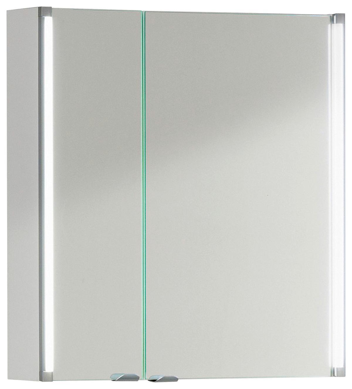 Spiegelschrank Led-line 2-Türig Bxhxt: 61x67x16,5cm Weiß - Weiß, MODERN, Glas/Holzwerkstoff (61/67/16,5cm) - MID.YOU