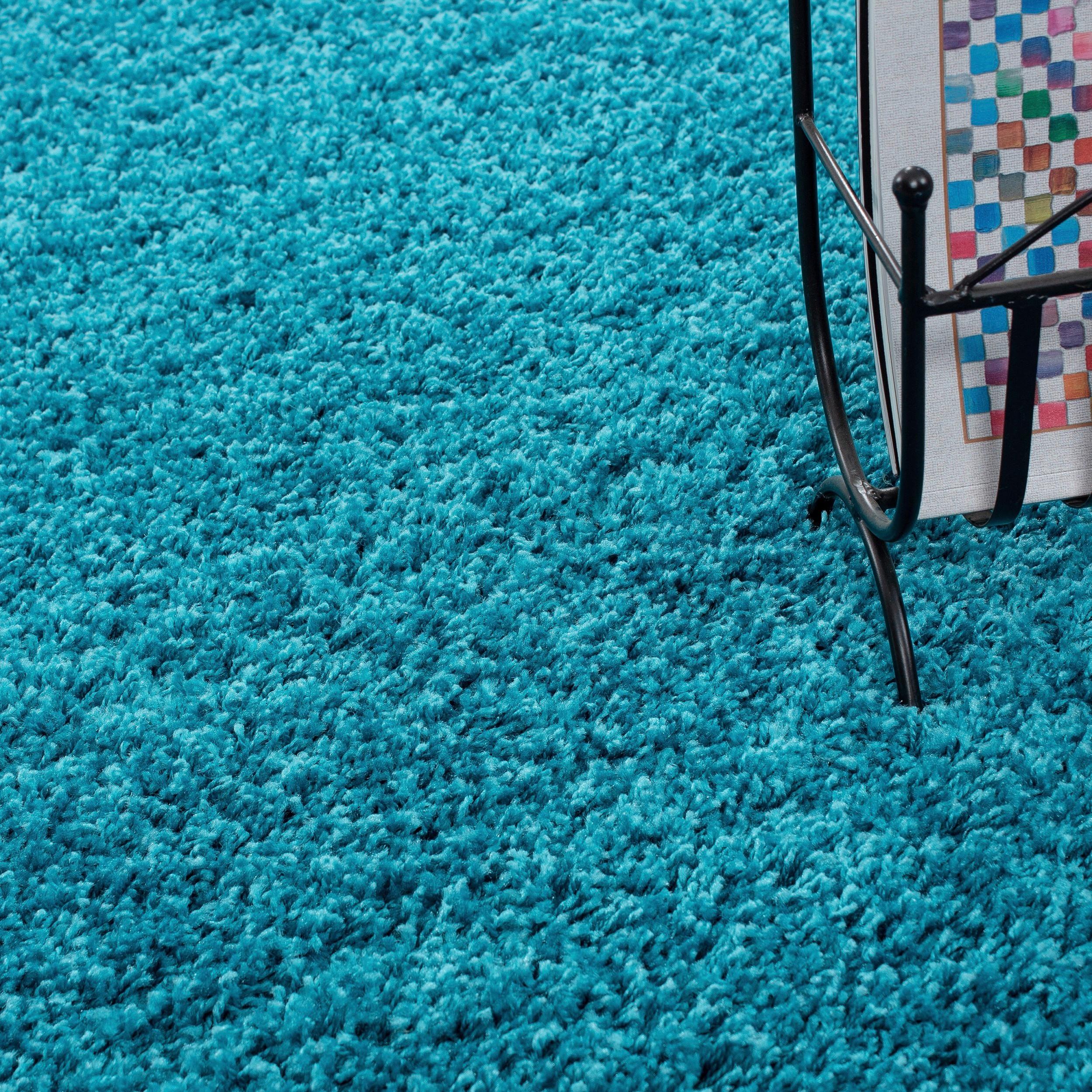 Hochflor Teppich Türkis Life Rund Ø 120 cm - Türkis, KONVENTIONELL, Textil (120cm) - Novel
