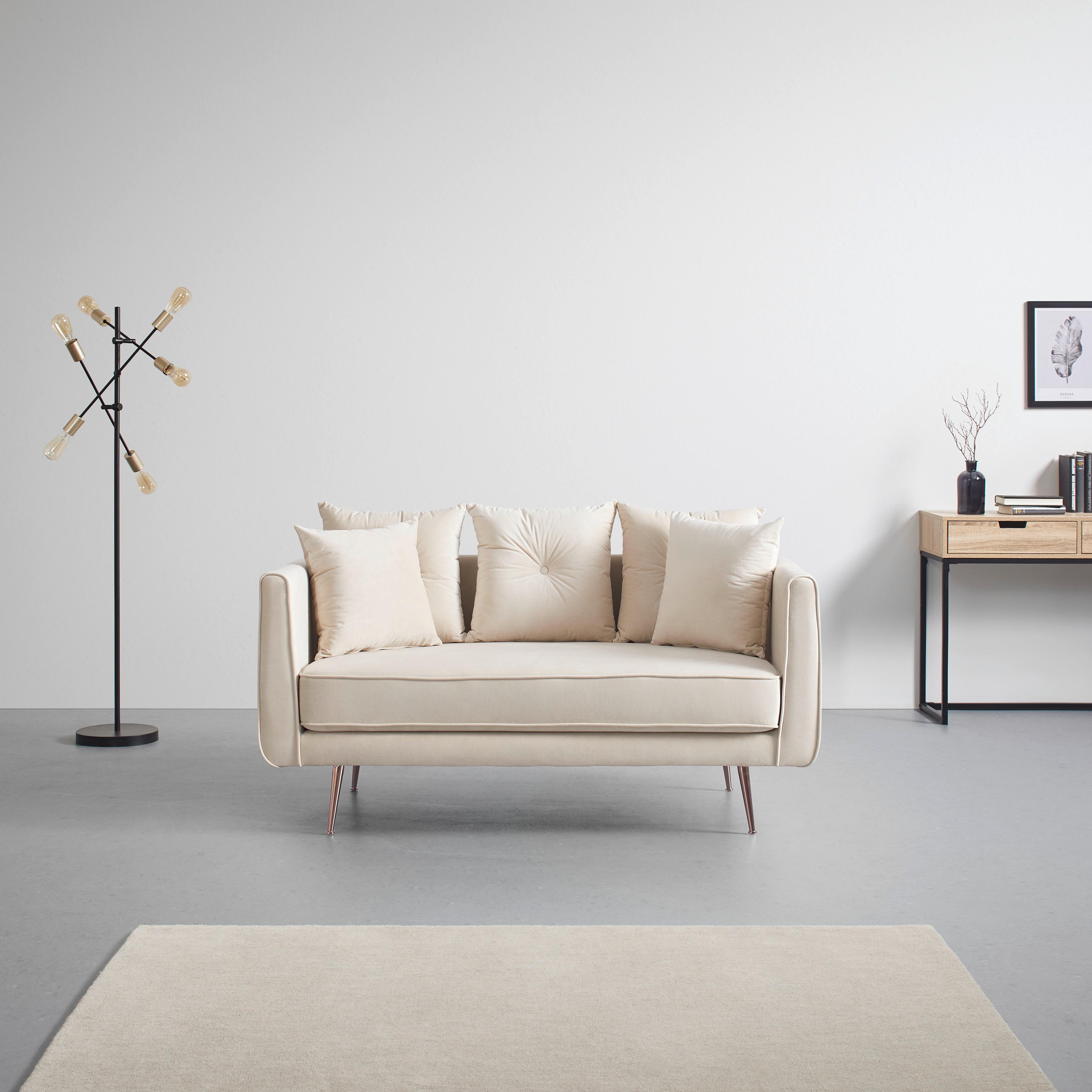 Elegatná Pohovka Luis Béžová - béžová/ružové zlato, Moderný, kov/drevo (155/87/87cm) - Bessagi Home