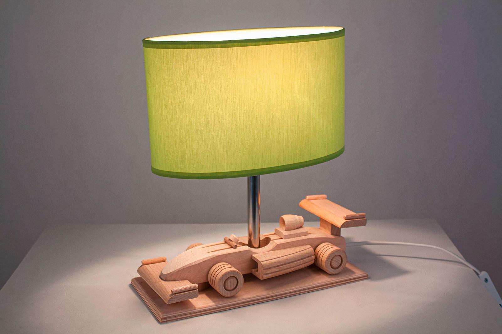 Kindertischleuchte 4112325 Rennwagen - Grün - Naturfarben/Grün, Basics, Holz/Holzwerkstoff (32/14/27cm)