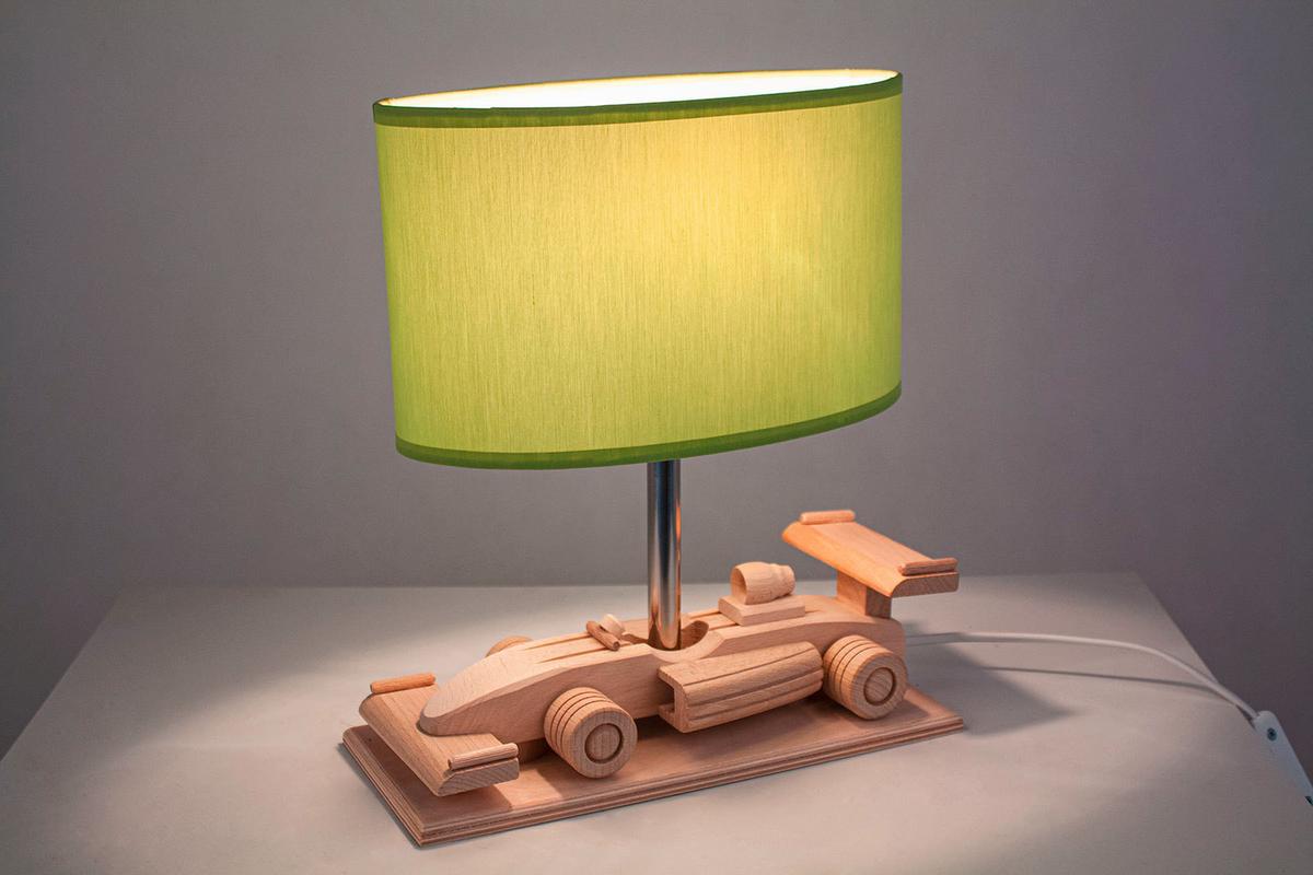 Kindertischleuchte 4112325 Rennwagen - Grün - Naturfarben/Grün, Basics, Holz/Holzwerkstoff (32/14/27cm)