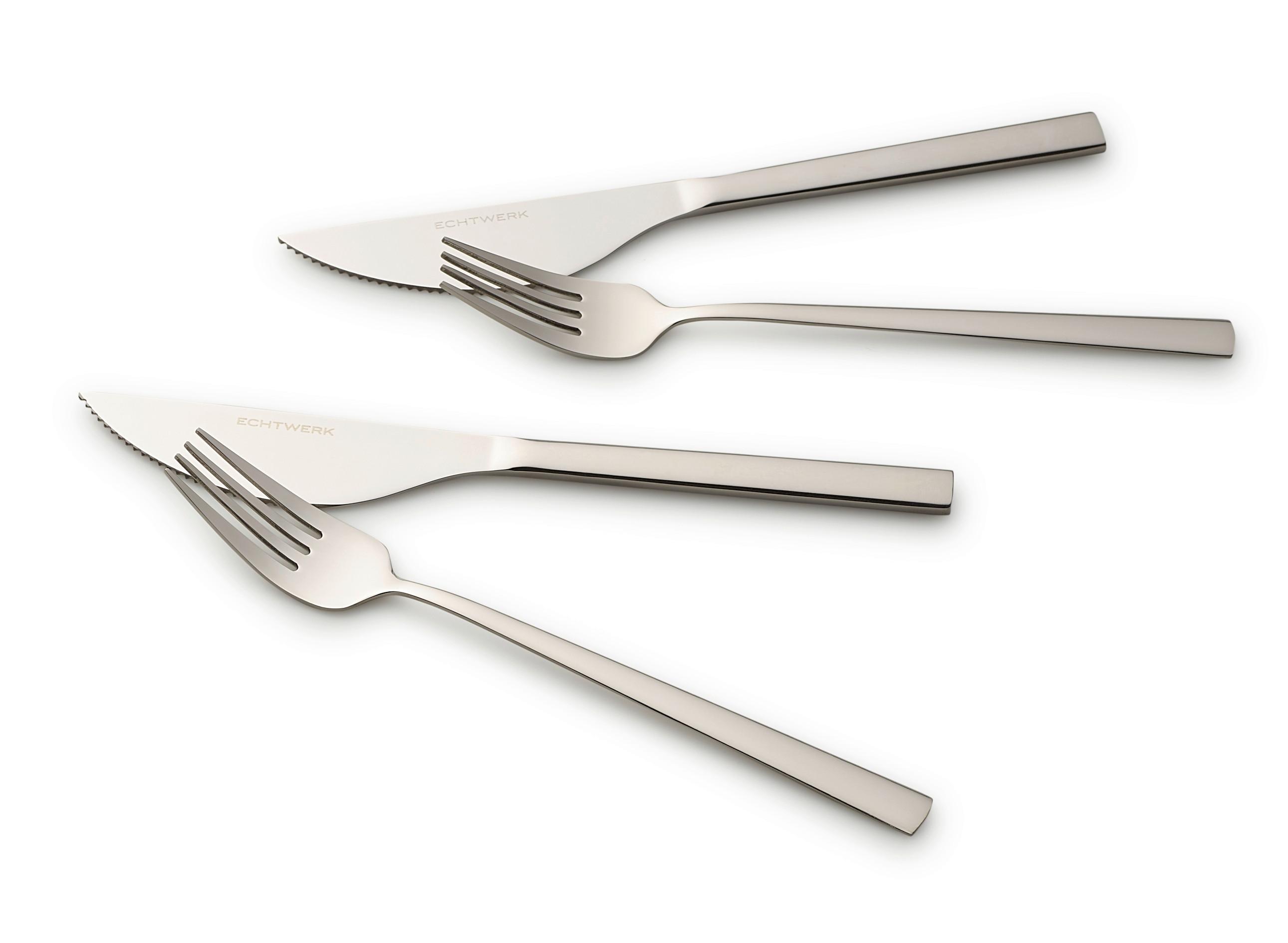 Pizzabesteckset 4-teilig für 2 Personen - Silberfarben, Basics, Metall - Echtwerk