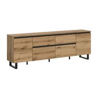 Lowboard Tomasa Eiche Dunkel B: 188 Cm - Eiche dunkel/Schwarz, Design, Holzwerkstoff (188/65/36cm) - Livetastic