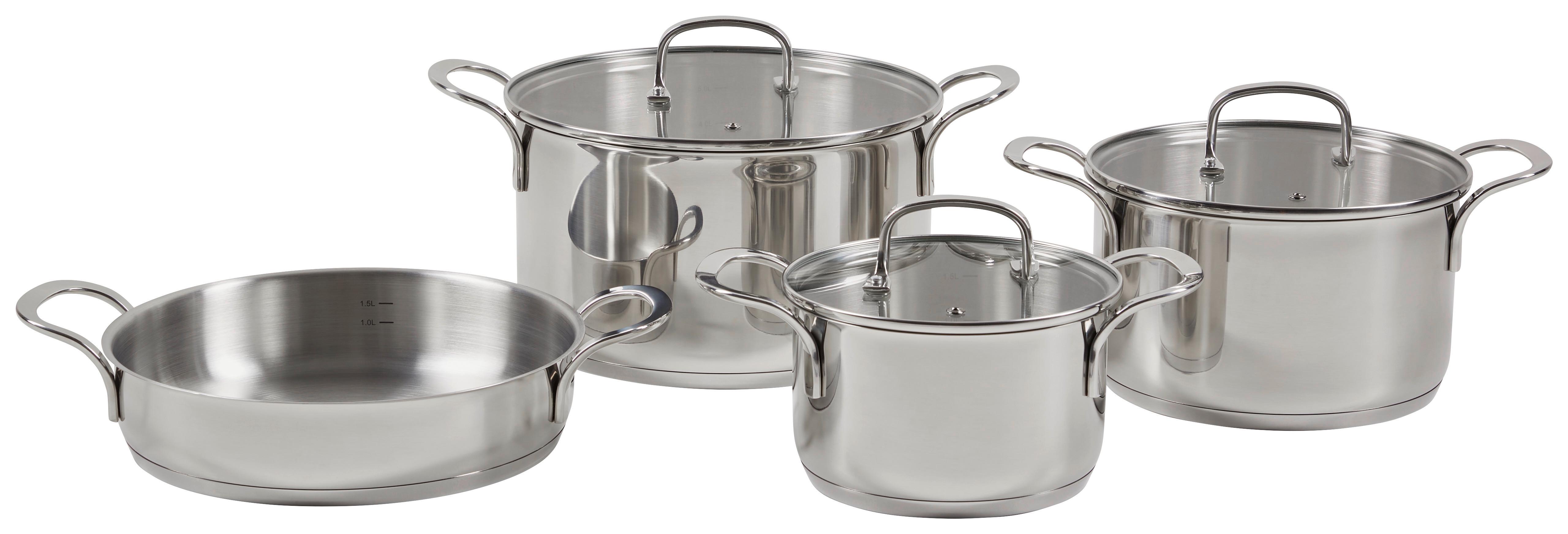 Főzőedénykészlet 7 Részes - nemesacélszínű/áttetsző, Modern, Üveg/fém - James Wood