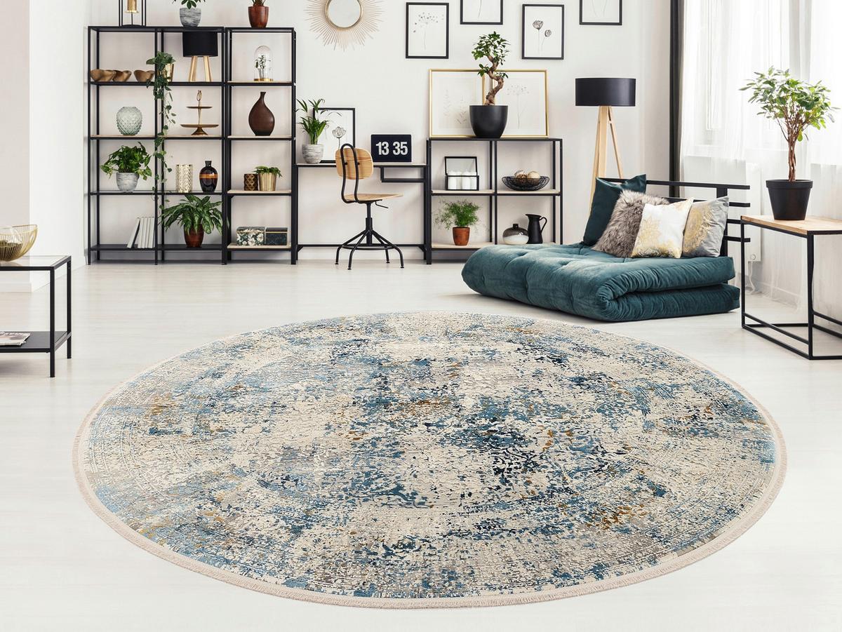 Webteppich Avignon Multicolor Rund Ø 200 cm - Blau/Grau, Design, Textil (200cm) - Dieter Knoll