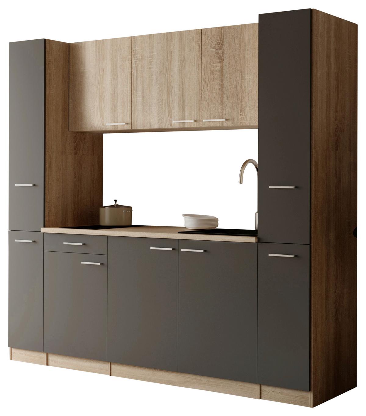 KÜCHENBLOCK Ingrid, Grau B: 210 cm - Eichefarben/Grau, Design, Holzwerkstoff (210cm) - Respekta