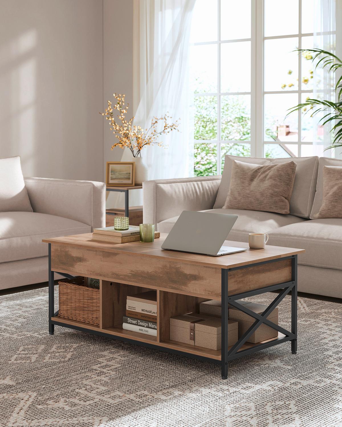 COUCHTISCH COFFEE TABLE - Schwarz/Braun, MODERN, Holzwerkstoff/Metall (120/60/48cm) - MID.YOU