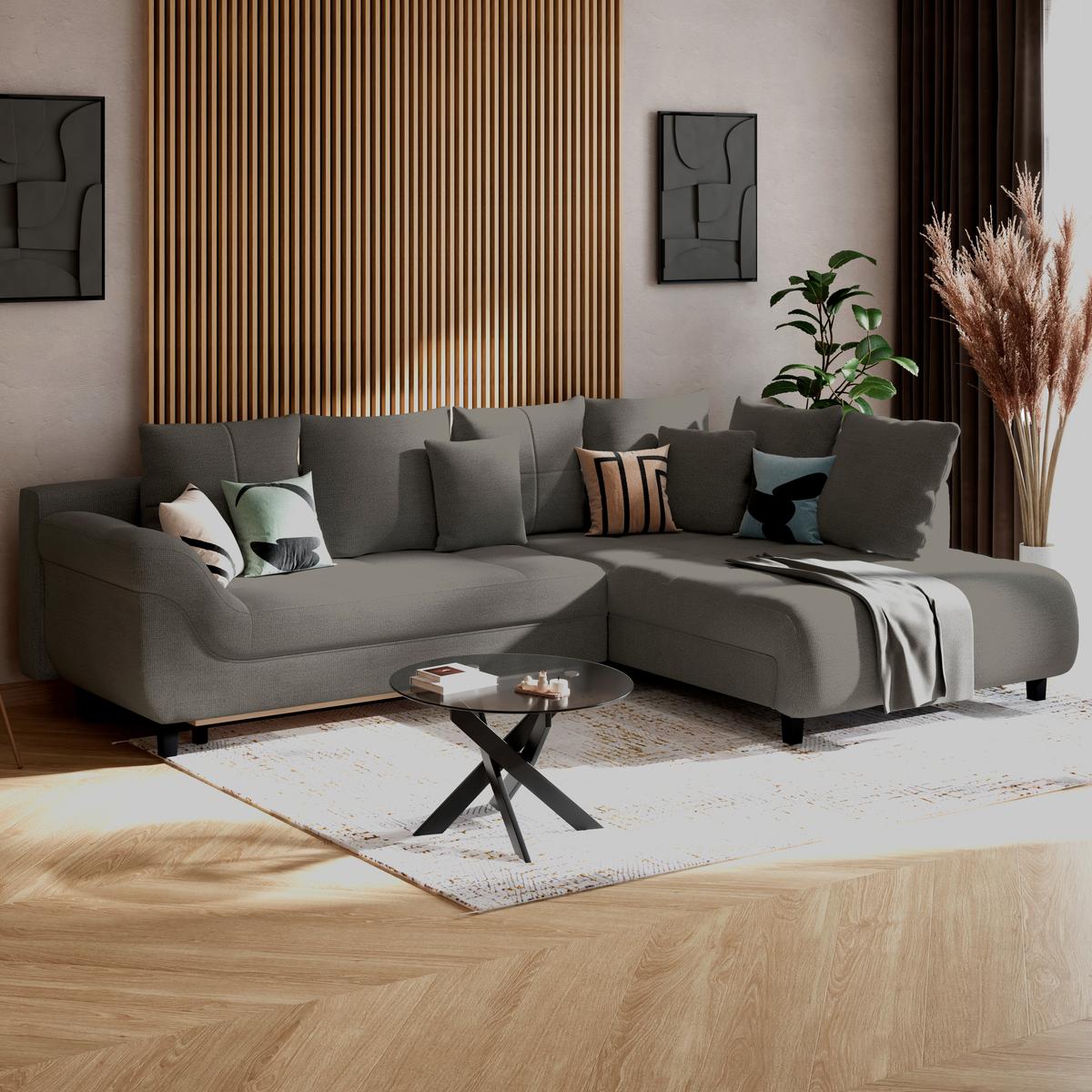 Ecksofa mit Schlaffunktion Mendoza New Chenille 309x197cm - Anthrazit/Schwarz, KONVENTIONELL, Textil (309/197cm) - Ondega