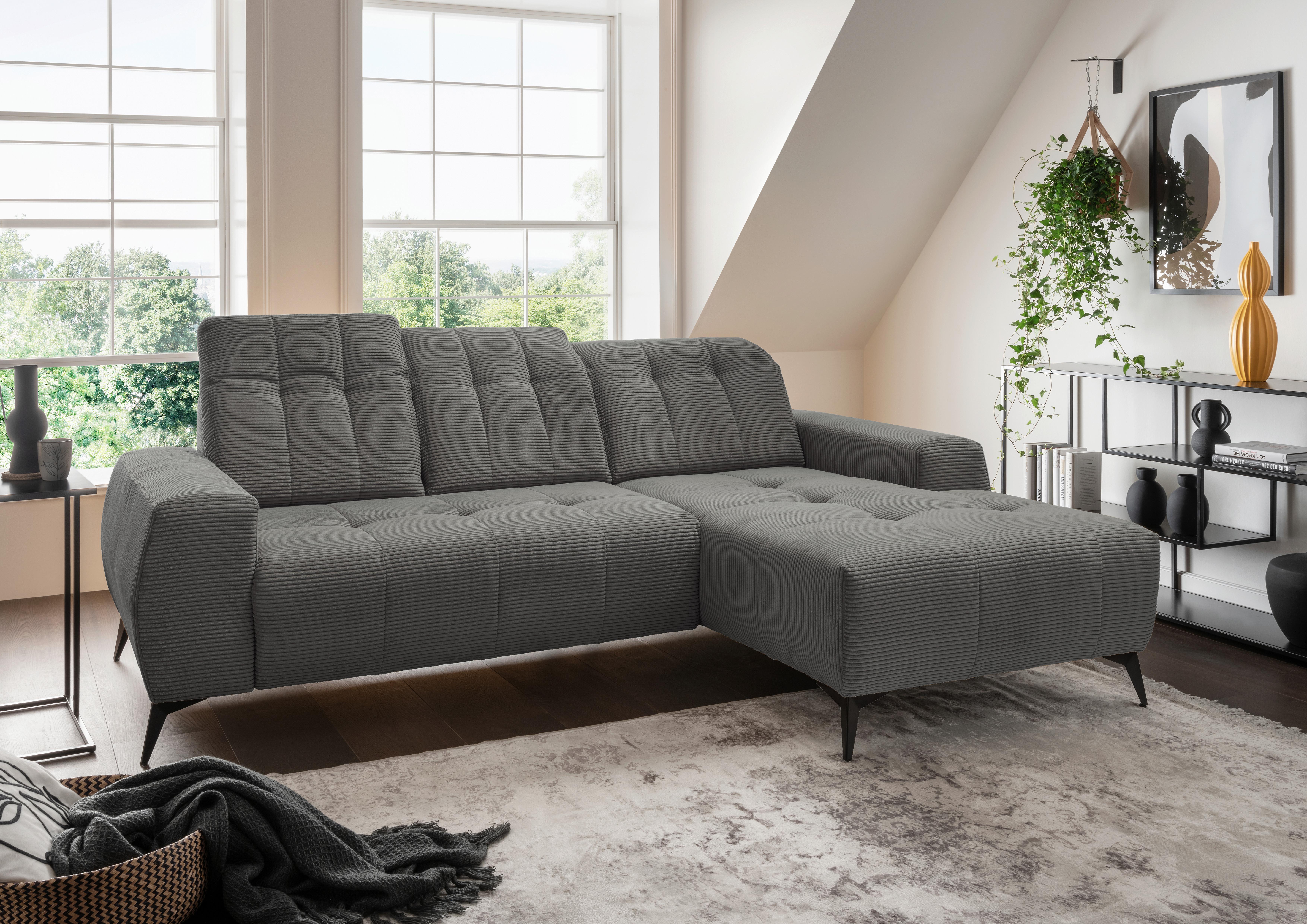 Ecksofa mit USB Anschluss Sano, Grau, S: 258x180 cm - Schwarz/Grau, MODERN, Textil (258/180cm) - Livetastic