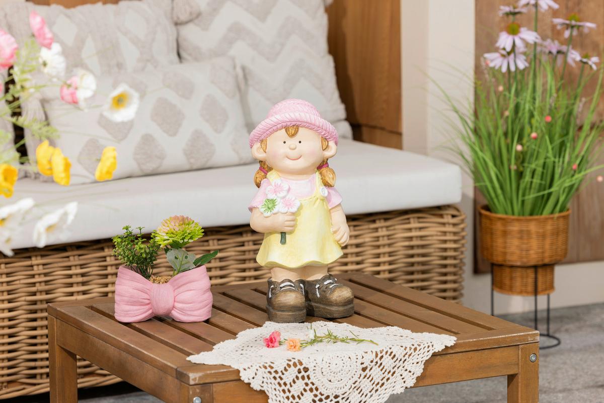 Dekofigur Kind Klara -Paz- - Pink/Grün, KONVENTIONELL, Stein (18/14,5/37cm) - Luca Bessoni