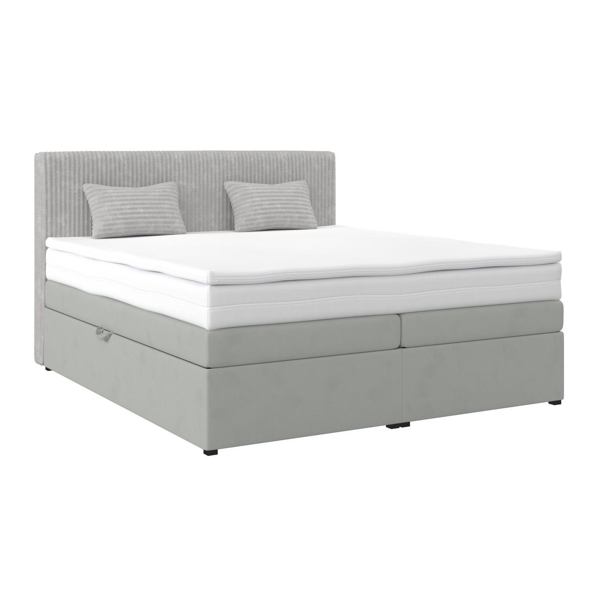 Boxspringbett Mit Topper M. Bettkasten 180x200 Cm Rossa - Silberfarben/Schwarz, MODERN, Holzwerkstoff/Textil (180/200cm)