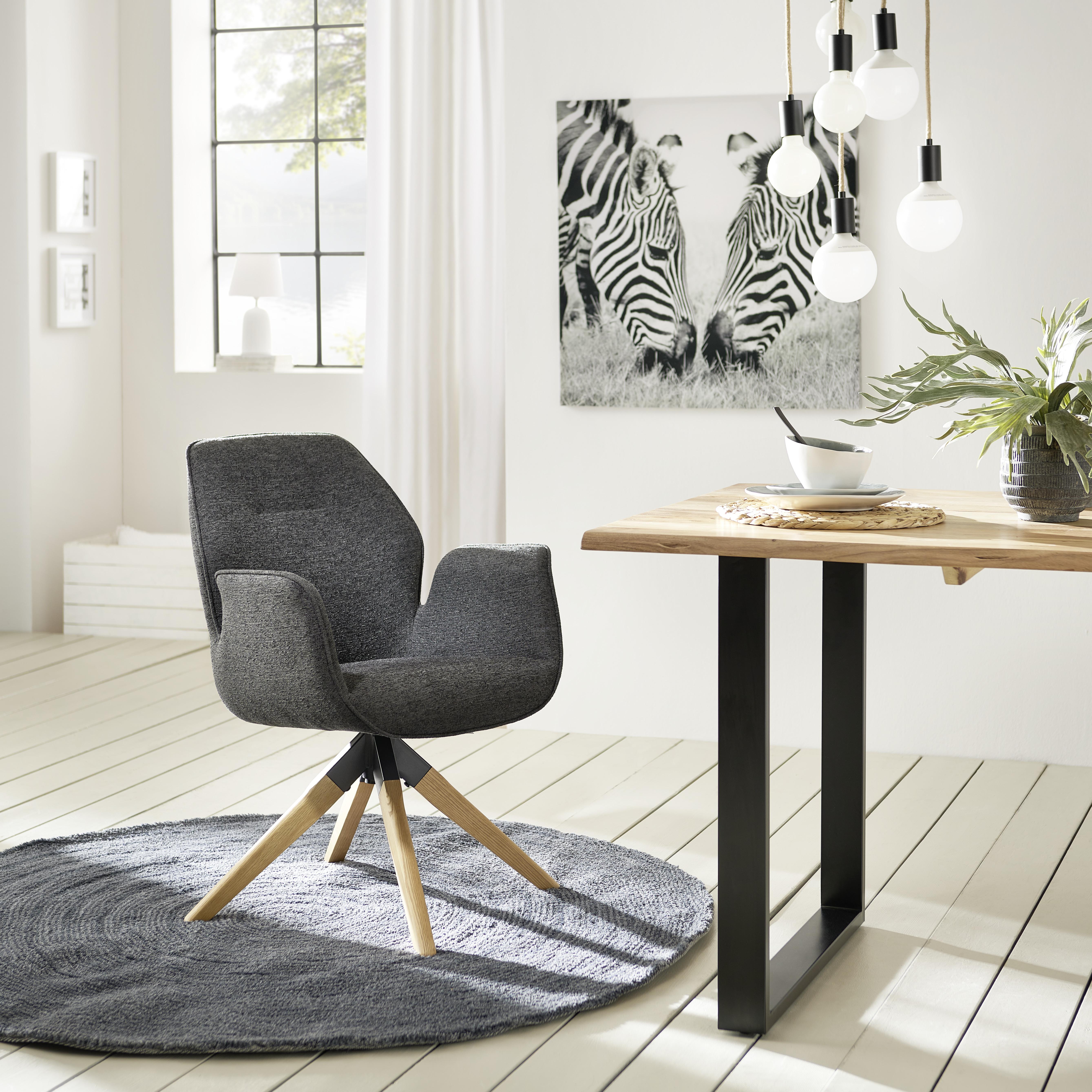 Armlehnstuhl Savona Anthrazit mit drehbarer Sitzfläche - Anthrazit/Naturfarben, MODERN, Holz/Textil (61/84/62cm) - MID.YOU