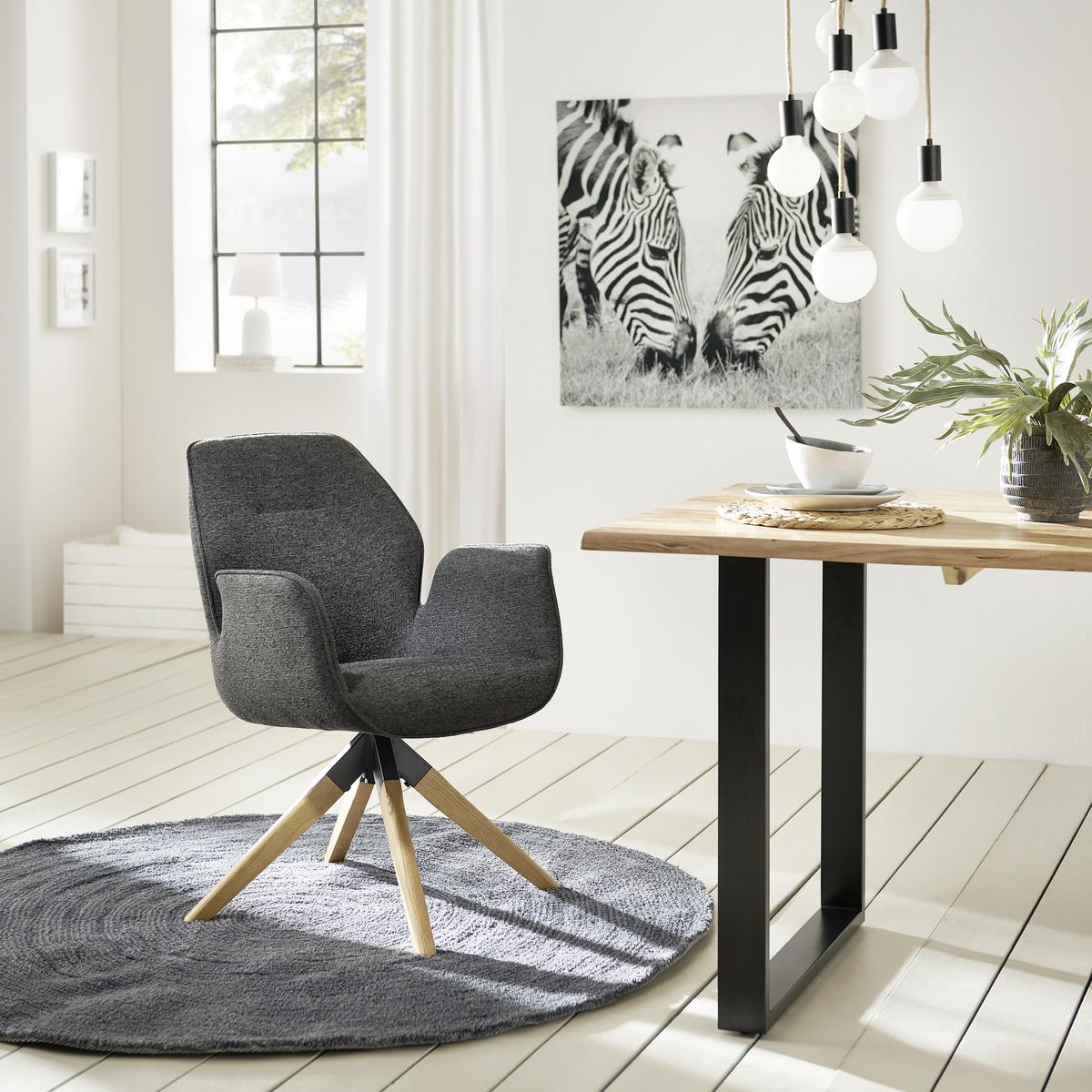 Armlehnstuhl Savona Anthrazit mit drehbarer Sitzfläche - Anthrazit/Naturfarben, MODERN, Holz/Textil
