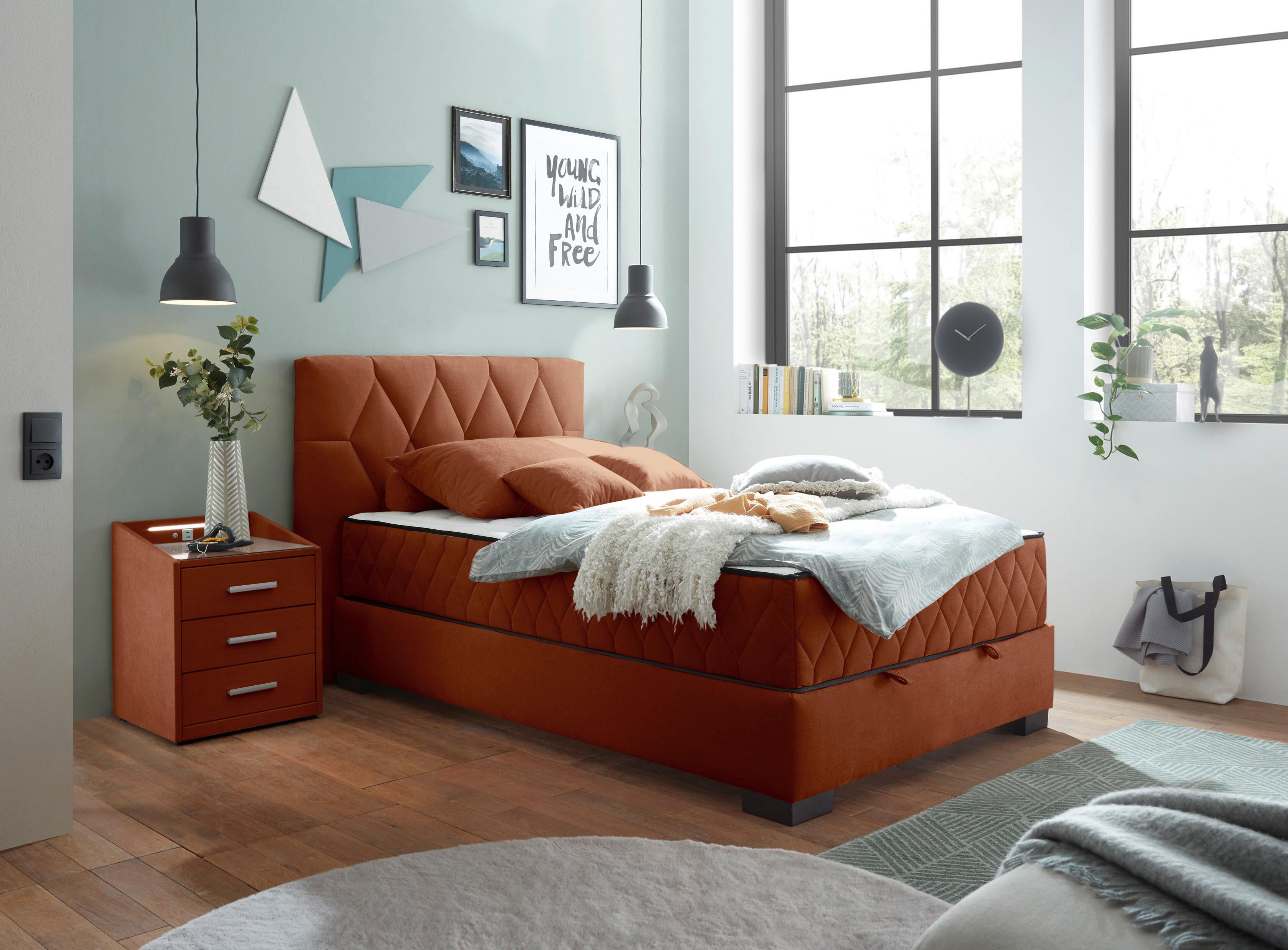 Boxbett Nagol B - Cognac/Schwarz, MODERN, Holzwerkstoff/Textil (120/200cm) - MID.YOU