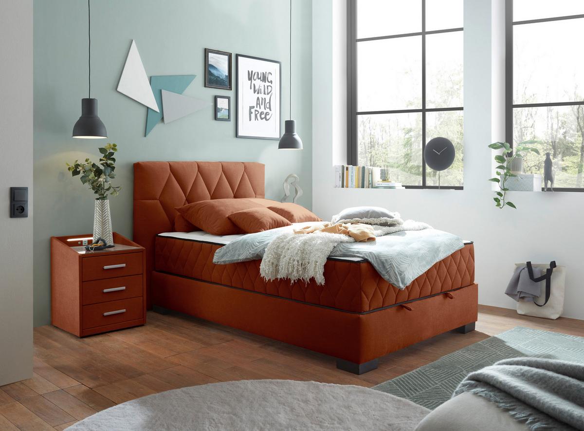 Boxbett Nagol B - Cognac/Schwarz, MODERN, Holzwerkstoff/Textil (120/200cm) - MID.YOU