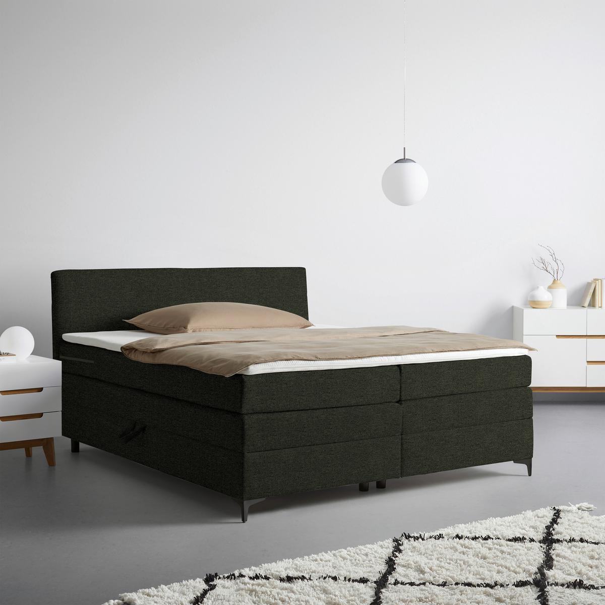 Boxspringová postel BARI 160/200, zelená - černá/zelená, Konvenční, kov/textil (160/200cm) - Mömax