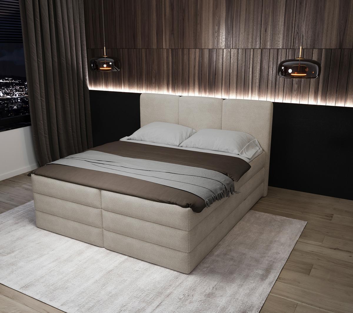 Boxspringbett mit Bettkasten 180x200 cm Castel V - Creme/Schwarz, MODERN, Textil (180/200cm) - MID.YOU