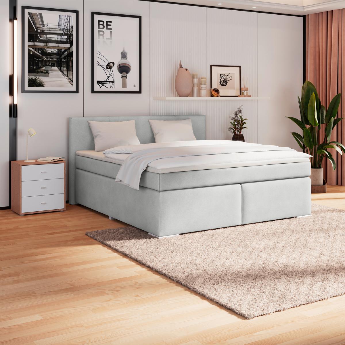 Boxspringbett Mira Schieferfarben, Lf:180x200cm - Schieferfarben/Perlmutt, KONVENTIONELL, Holz/Textil (180/200cm)