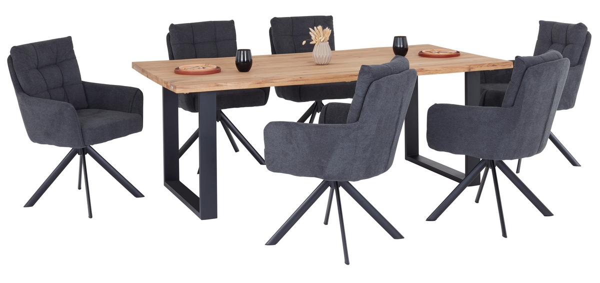 Étkezőasztal Wood 200 - natúr/fekete, Konventionell, fém/fa (200/75/100cm) - James Wood