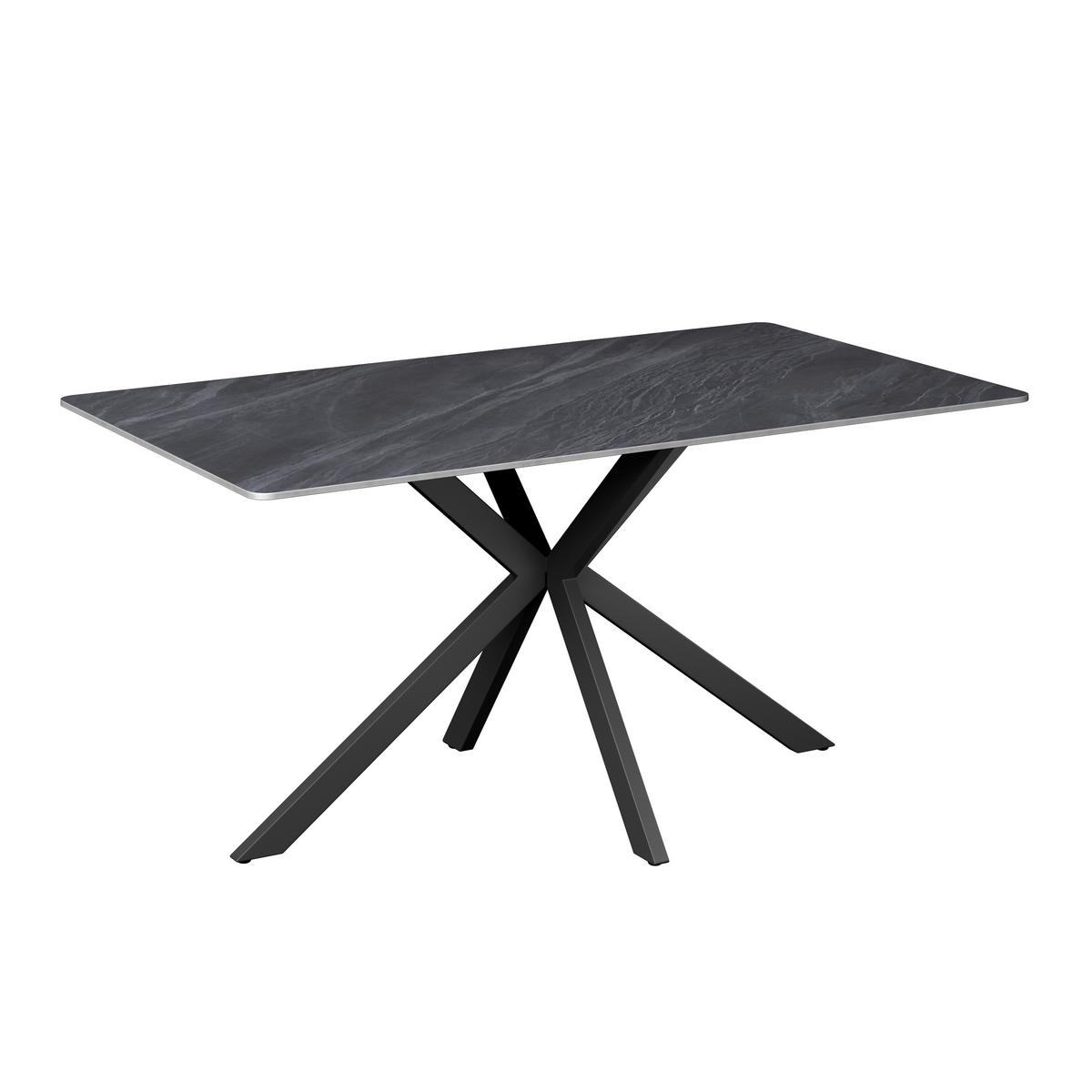 Esstisch Leon Keramik hellgrau, B: 160cm - Schwarz/Grau, Trend, Stein/Metall (160/90/75cm)