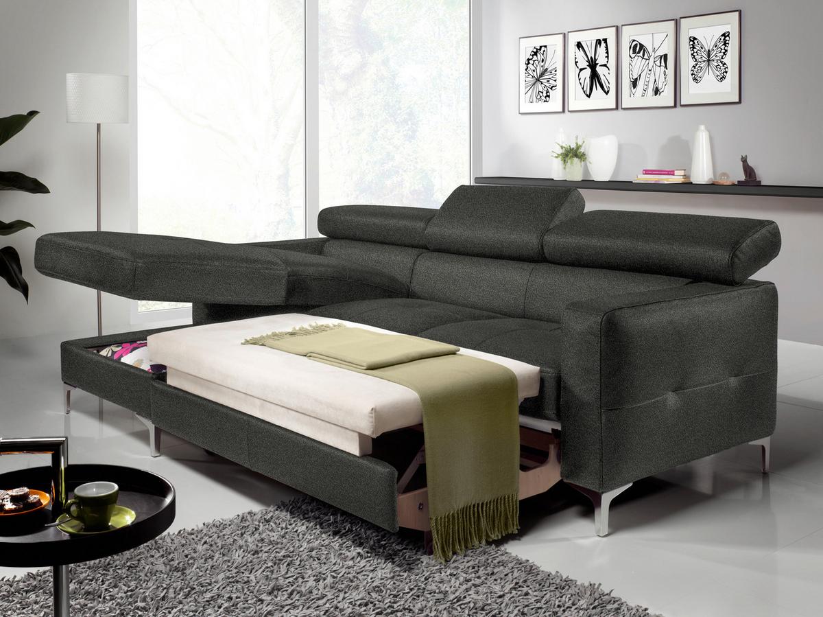 Ecksofa Mit Schlaffunktion Sammy Anthrazit - Chromfarben/Anthrazit, Design, Textil (169/226cm) - Livetastic