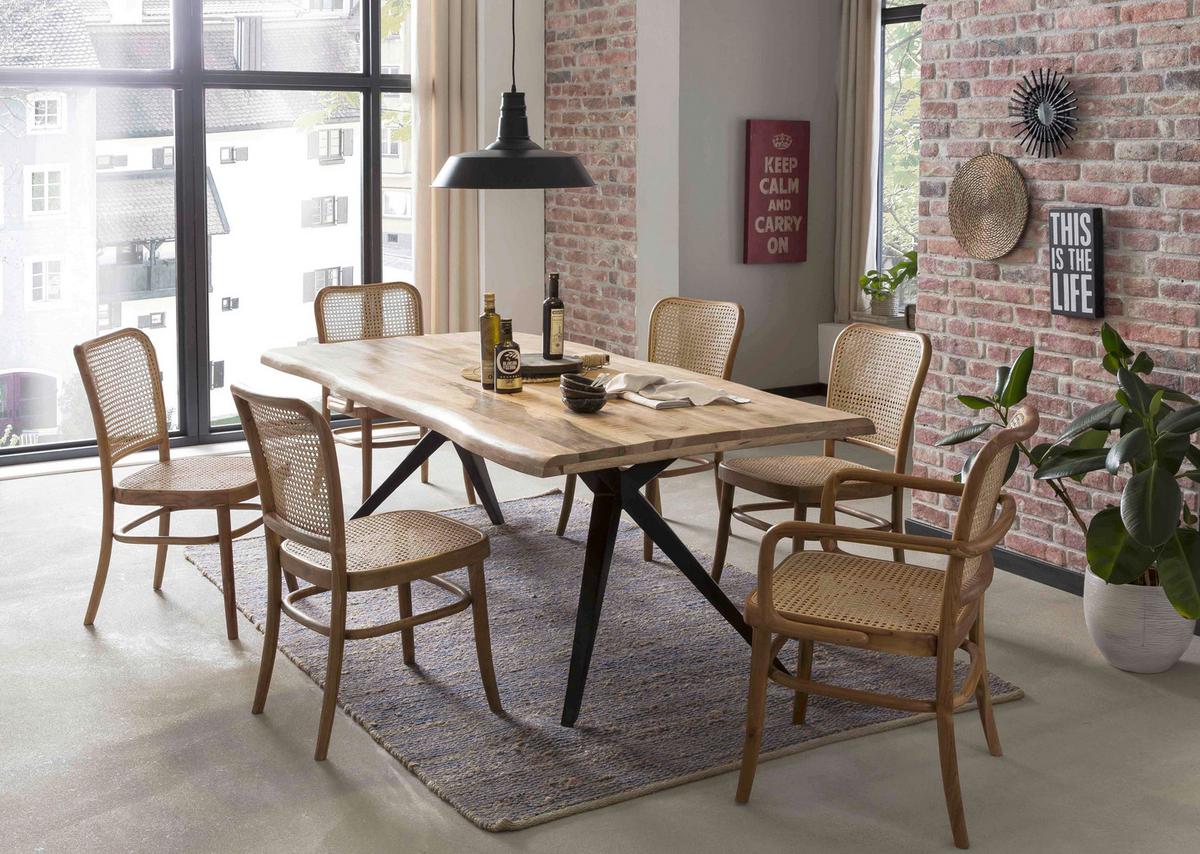 ESSTISCH Schwarz/Naturfarben L: 160cm - Schwarz/Naturfarben, MODERN, Holz/Metall (160/90/78cm) - MID.YOU